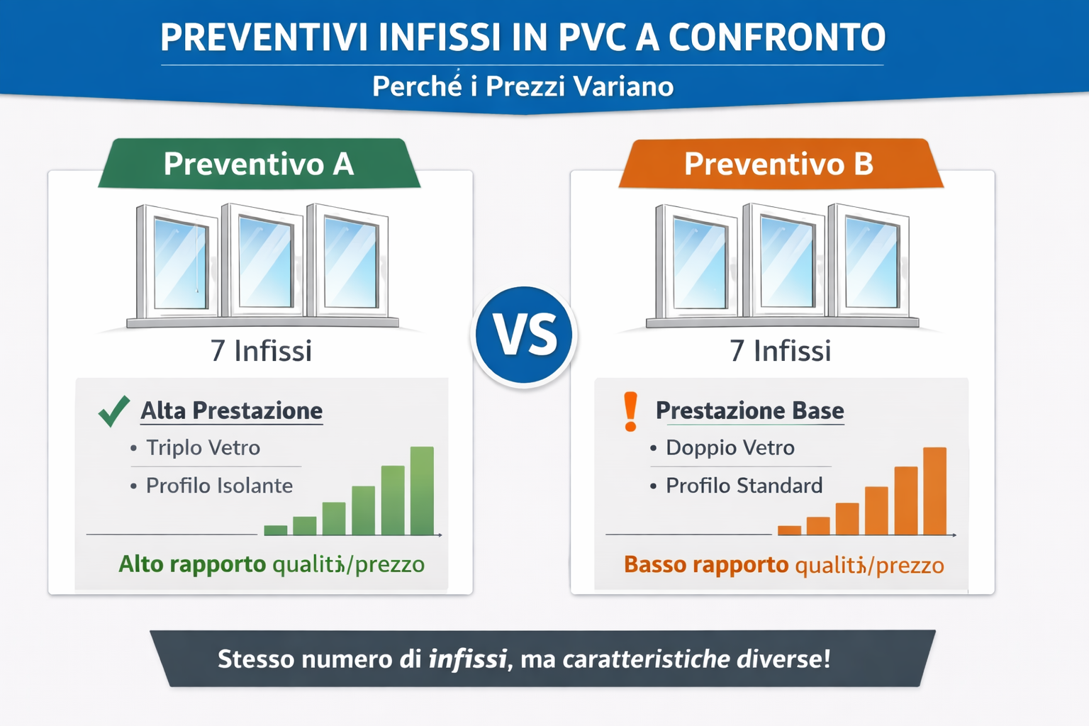 Confronto tra preventivi infissi in PVC con prestazioni diverse